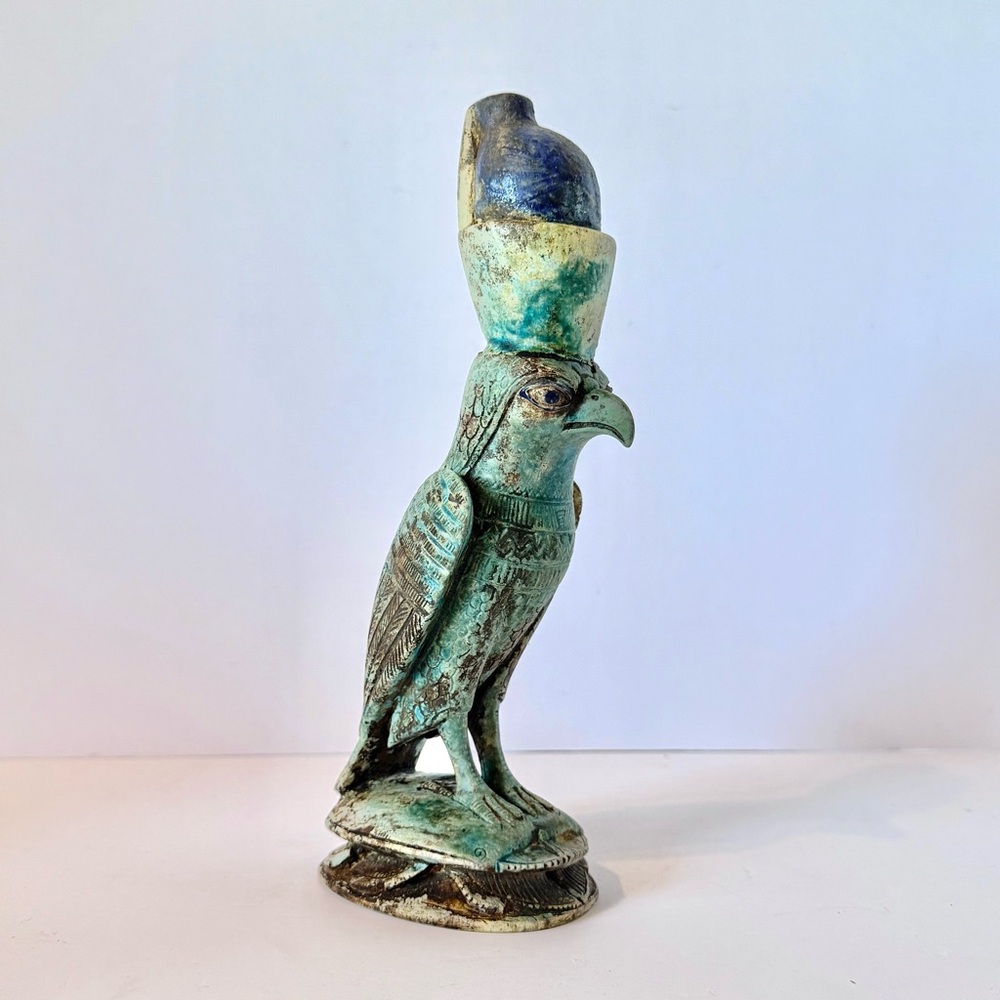 Vintage Handmade Stone Egyptian Horus Falcon Statue – Limestone 9.5” Collectible
